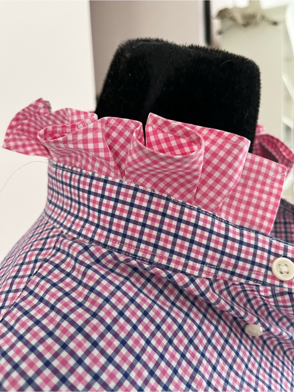 Reworked Ralph Lauren Pink and Blue Gingham Button-Down Ruffle Collar - Picture 4 of 9